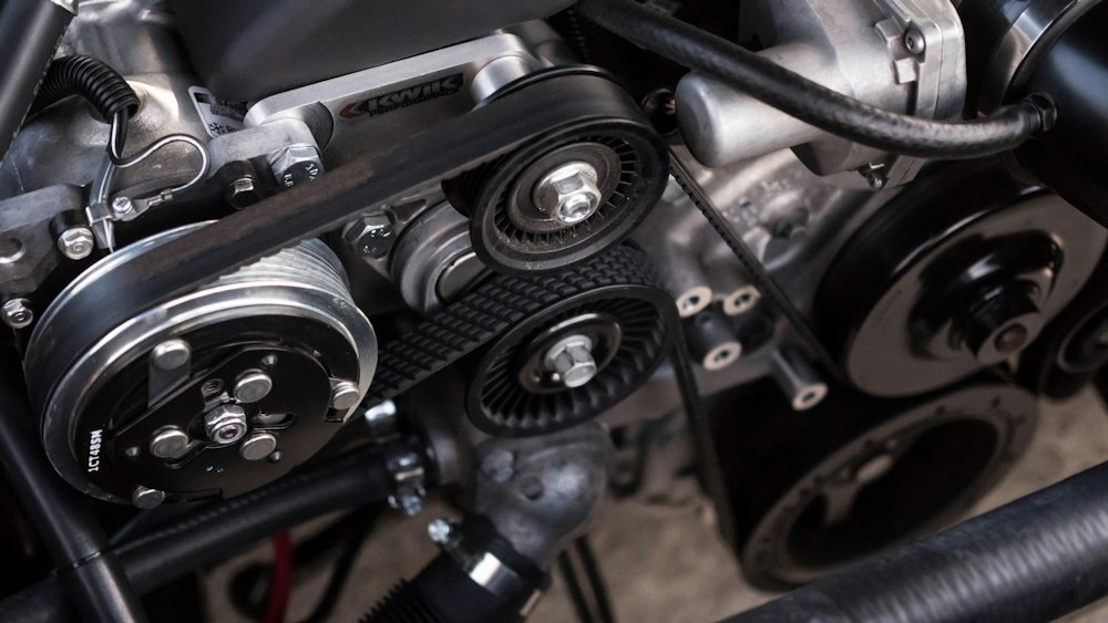 Cambelt and pulleys with the covers off